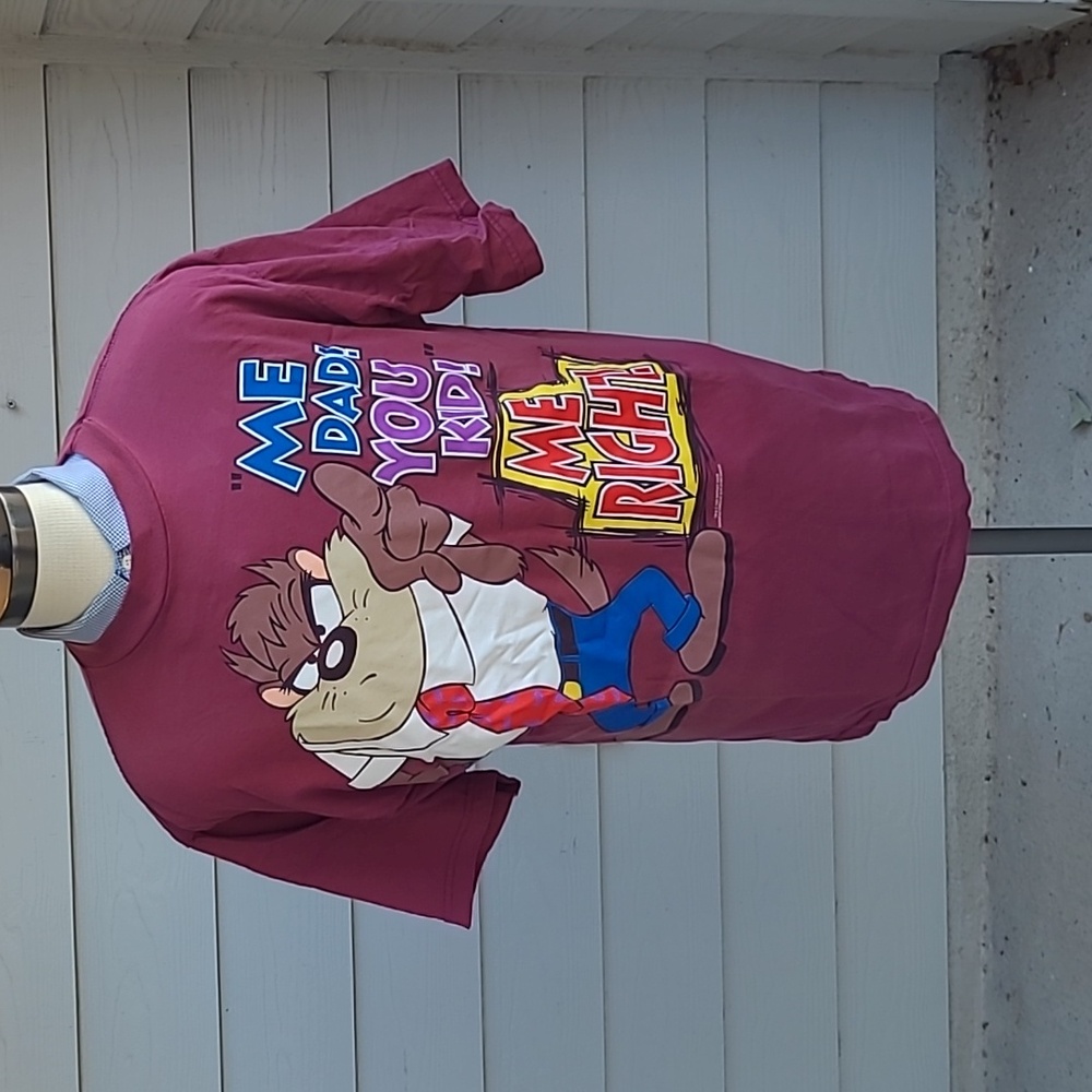 TAZ WARNER BROS Maroon Red Father Figure Whimsical Cotton Mens T Shirt Sz XL 90s